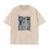 Retro Abstract Alphabet Art T Shirt Picasso Inspired Print Washed Casual Streetwear