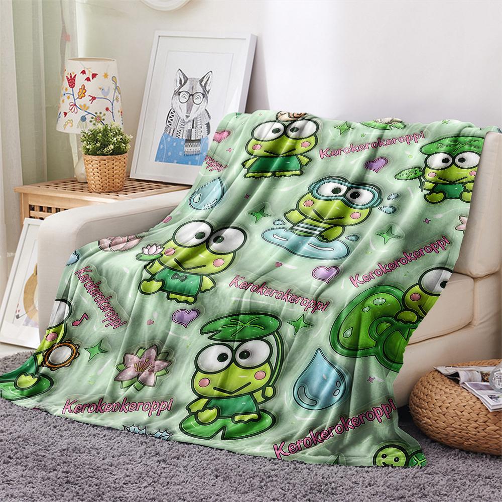 1PC Keroppi  Print Flannel Blanket, High Quality All Seasons, Home Decor, Warmth and Comfort, Perfect for Christmas Gifts
