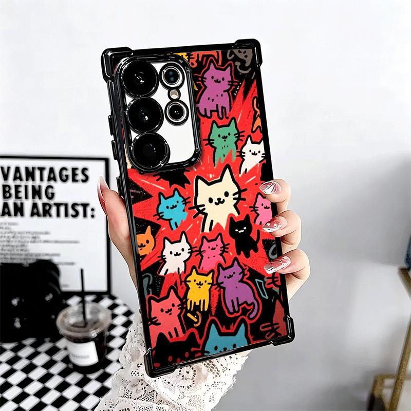 Cartoon Cute Cats Theme Plating Phone Case For Samsung Galaxy S24 S25 FE S26 Edge S23 Ultra S22 S21 Plus S20 Anti-Fall Airabag C
