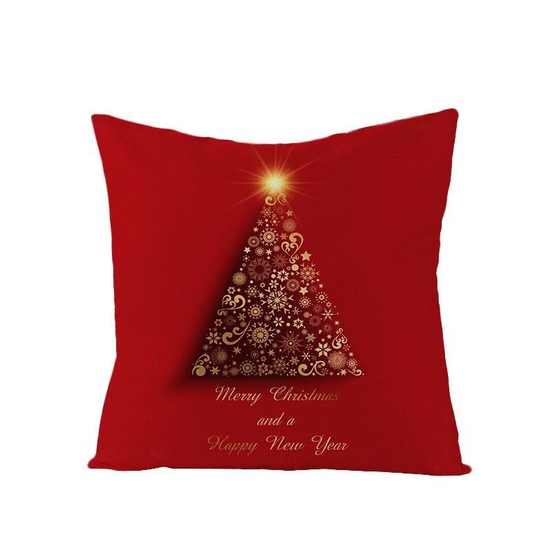 Cartoon Printed Polyester Pillow Cover Christmas Cushion Cushion Cover Red Christmas Home Decoration
