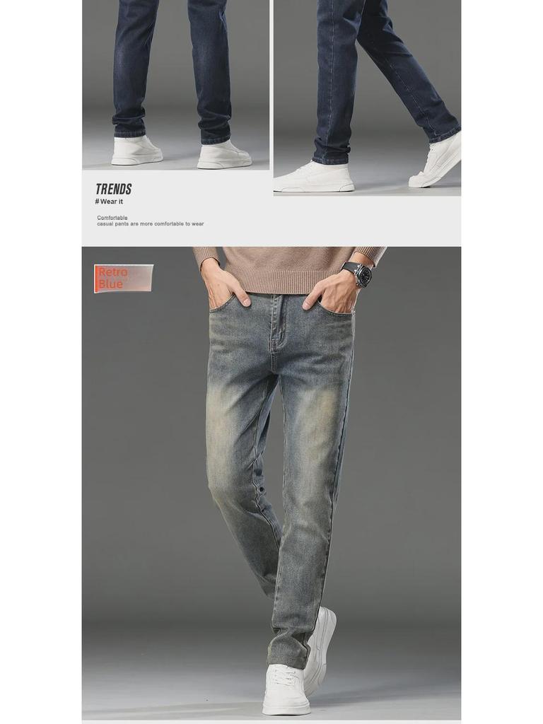 Men's Trendy Slim Stretch Jeans - Versatile, Youthful, Casual Straight Pants for Spring & Autumn