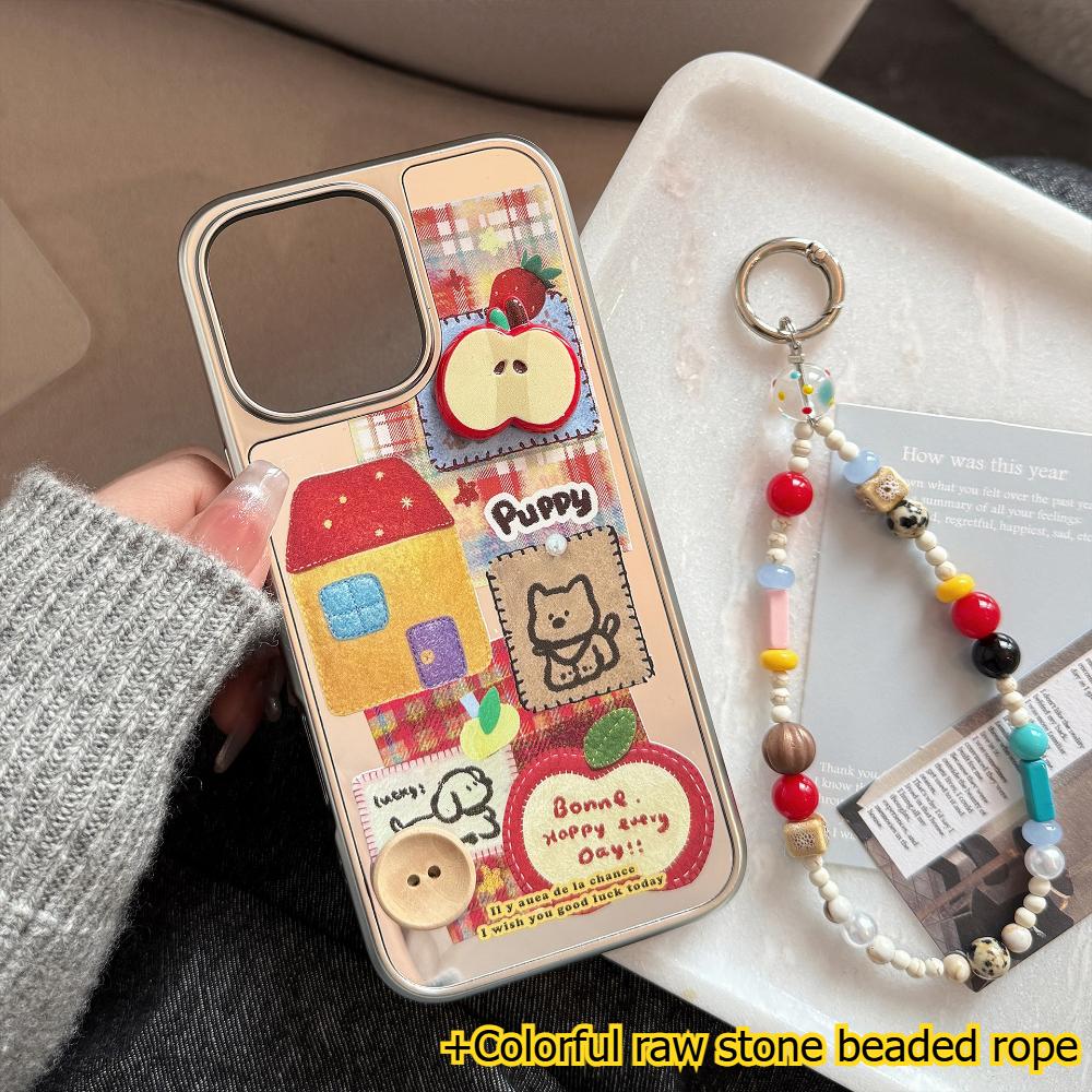 3D Red Apple Cartoon Case for IPhone 16, 17 Pro Max, Mirror Finish, Chain Decoration Phone Case