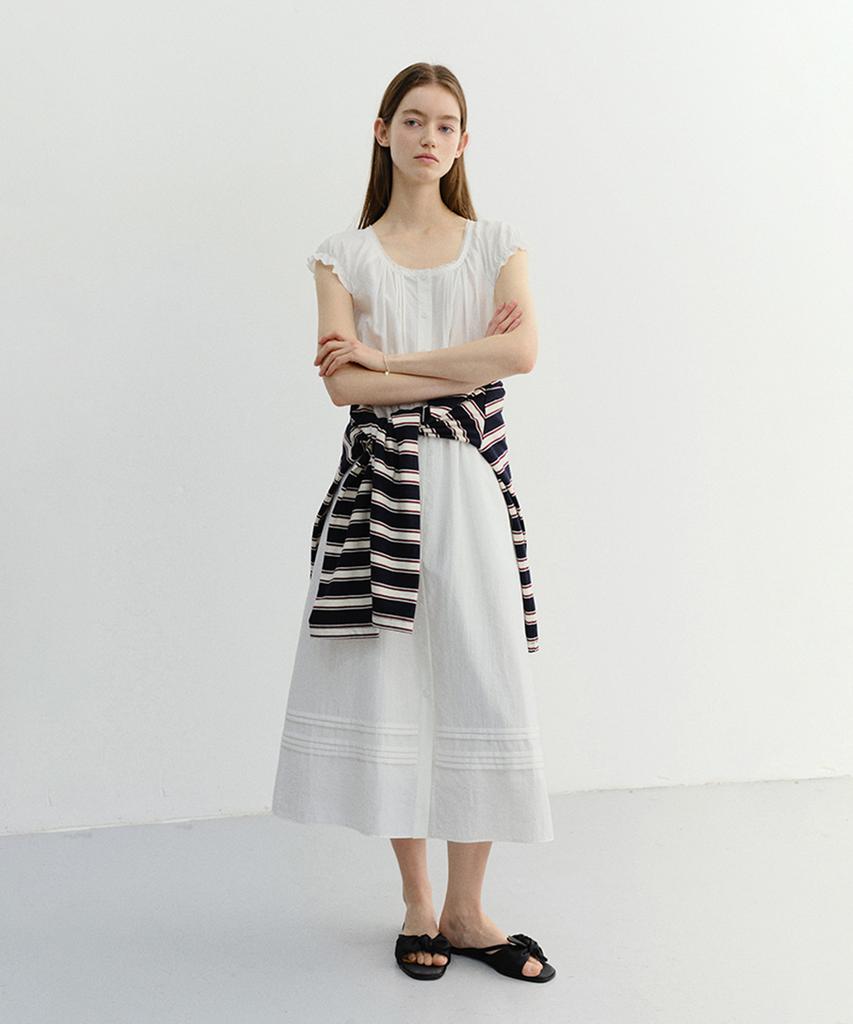 Deonseuteu Sleeveless Shirring Dress_Uddr6B223_White