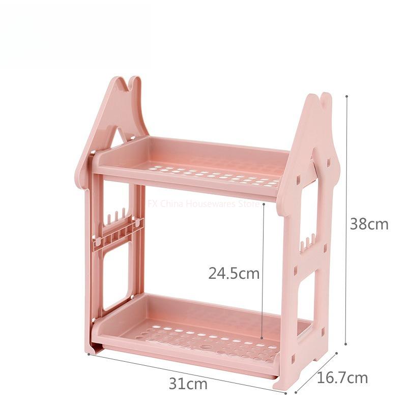 Small House Style 2/3 Layer Kitchen Spice Rack Organizer Plastic Condiment Bottle Shelf for Counter/Bathroom/Desktop