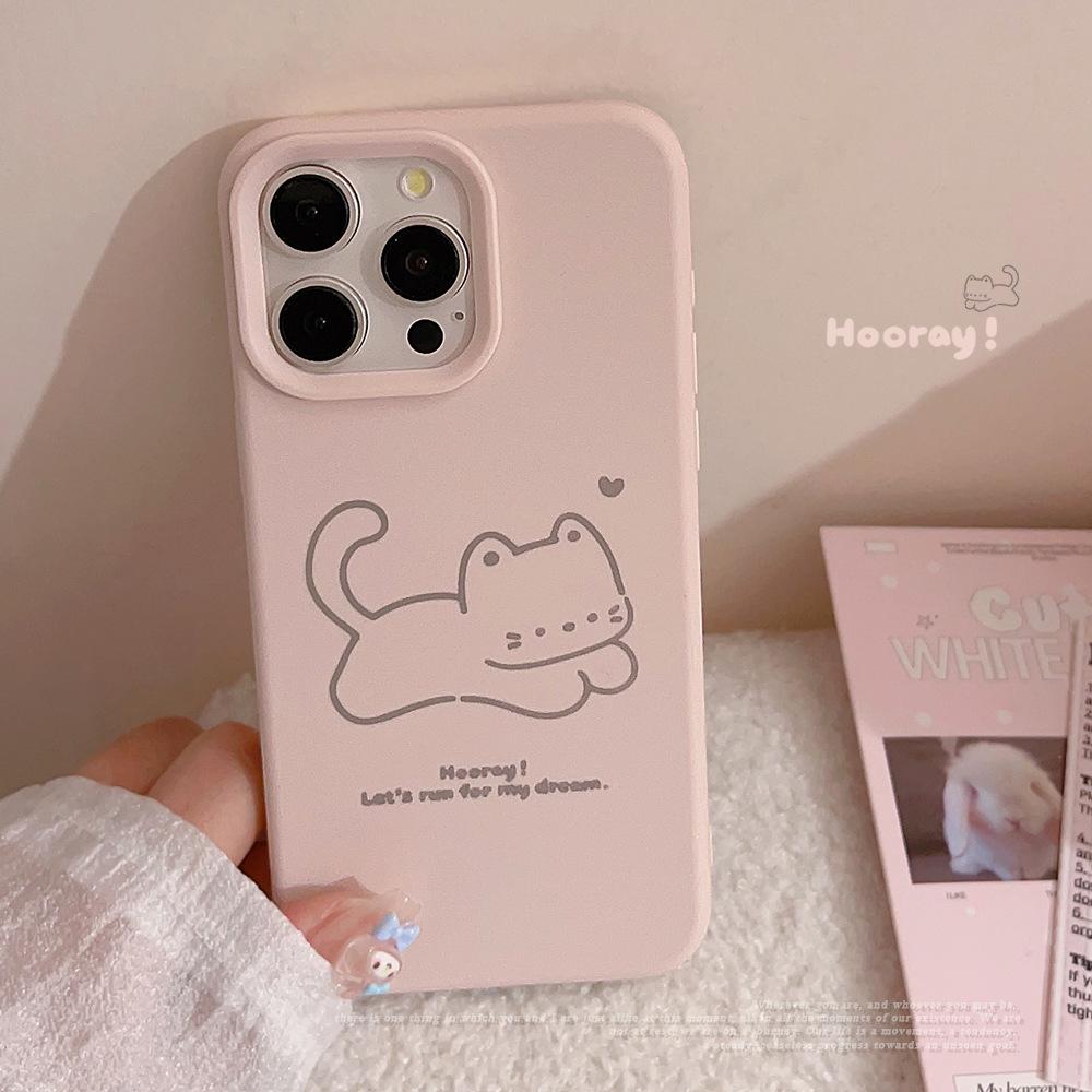 Simple Ins Cat Puppy Suitable for Iphone14pro Max Mobile Phone Case Soft Glutinous Cartoon 15 Apple 16 Silicone
