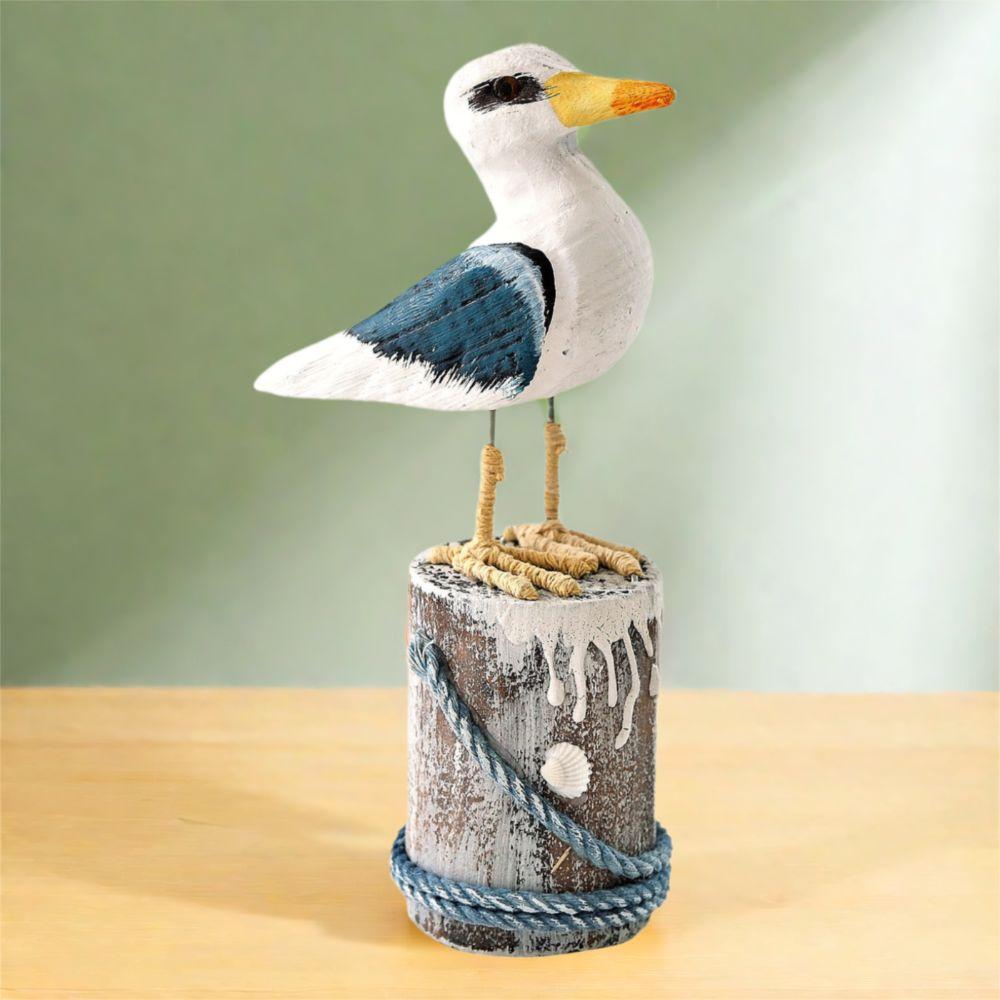 Handmade Wooden Seagull Craft Mediterranean Style Seagull Model Seabird Ornament  Children's Room
