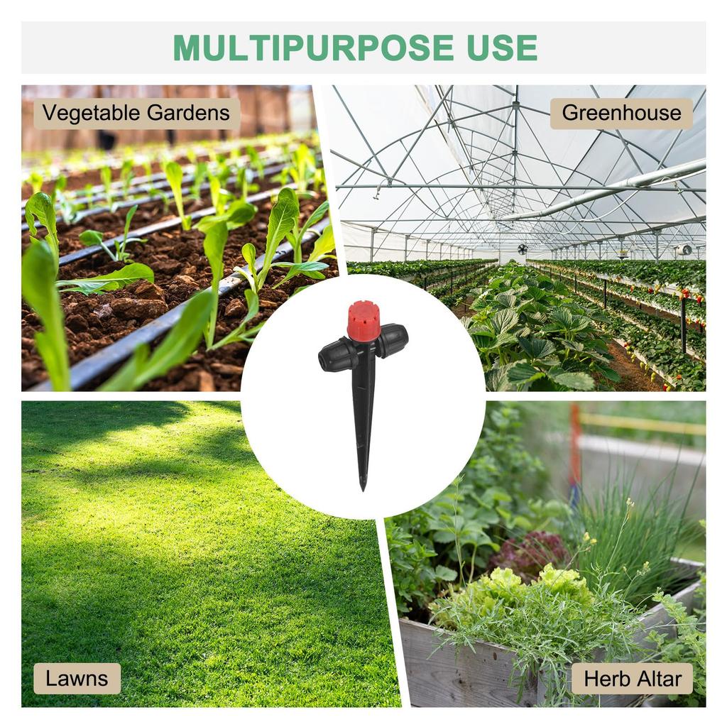 Garden 8-Hole Adjustable Double Lock for 1/4" Hose Irrigation Pot Plants Dripper Sprinkler 0-80L/H 133mm Support Watering Nozzle