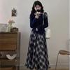 Amber Academics: Bowknot Long Sleeve Top & Retro Plaid Skirt Set