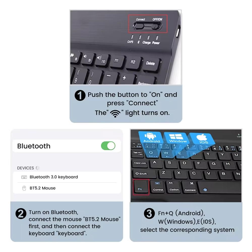 Spanish/English Bluetooth Keyboard 10 Inch for iPad Air 4 5 Pro Wireless Rechargeable Keyboard for Phone Tablet Laptop Universal