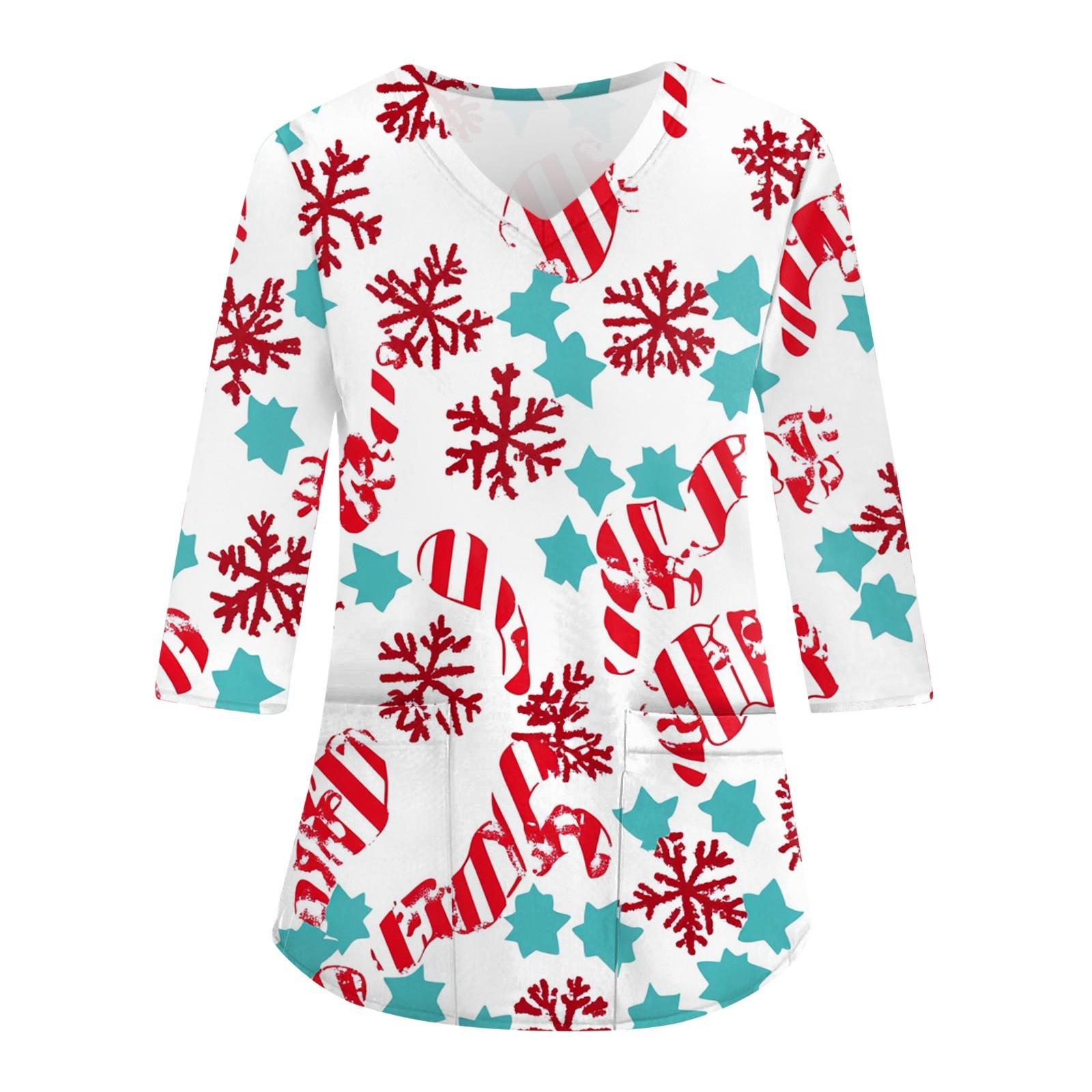 

Женский повседневный рождественский свободный V-образный вырез с карманом и принтом, рукава три четверти XXXXXL розовый