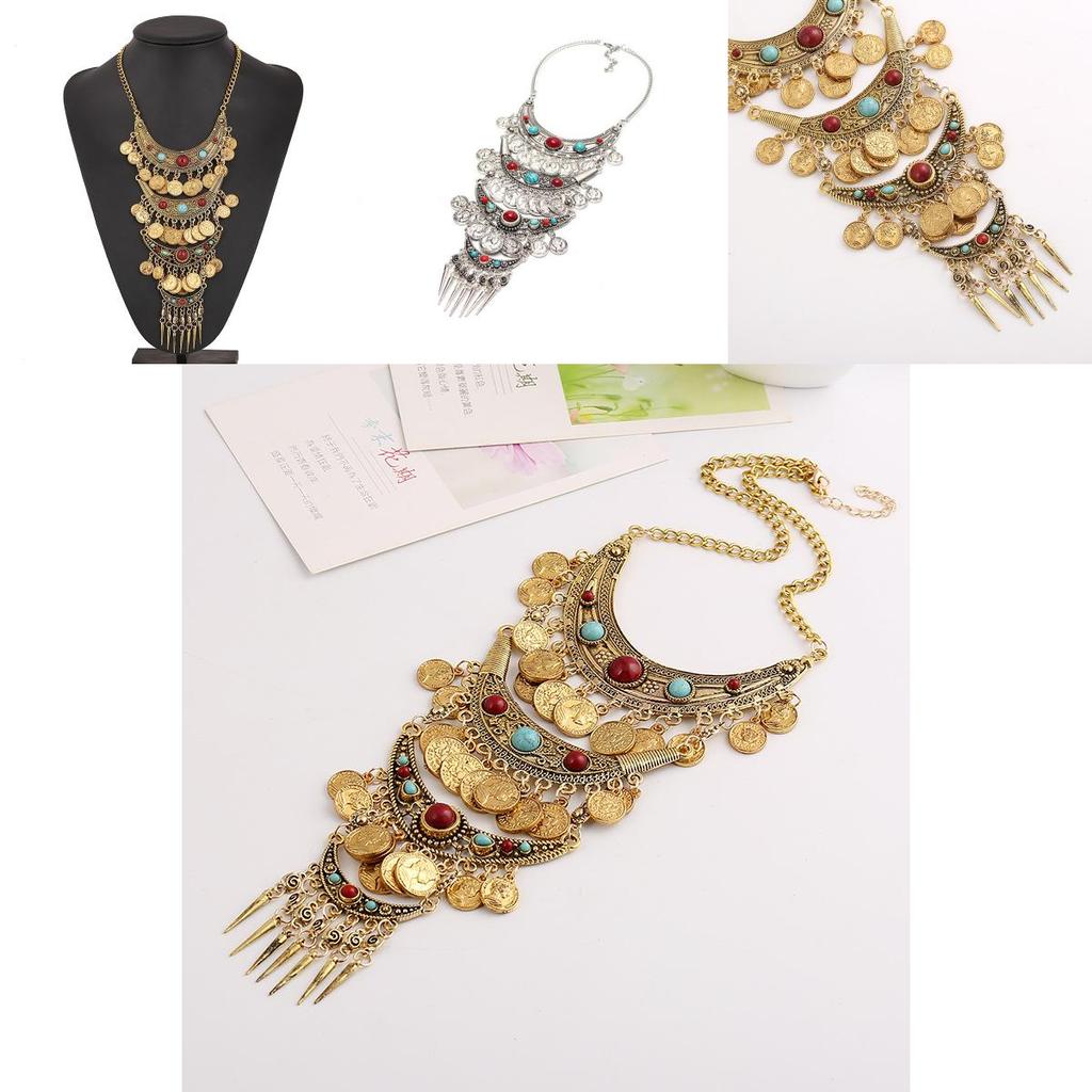 Vintage Münzquasten-Anhänger Halskette Mit Mehrschichtiger Kette Für Boho Stil Frauen