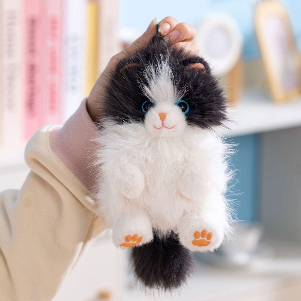 Simulation Cat Puppy Cat Plush Keychain Soft Bag Pendant Long Hair Cat Keyring Hanging Ornaments