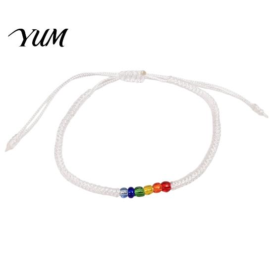 Versatile Commuting Accessory Rainbow Beads Bracelet for Men Women, Handmade Boho Stackable Cord Braided String Bracelet, Adjustable Woven Rope