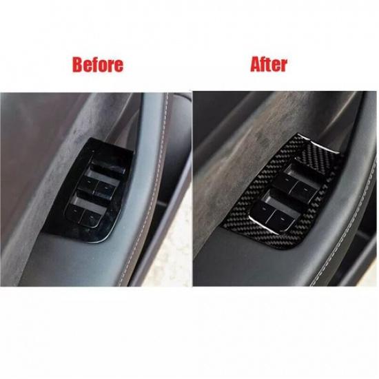 Real Carbon Fiber Car Window Switch Panel Cover Trim for 17-21 Tesla Model 3
