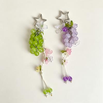 Translucent Grape Bead Hollow Floral Tassel Bag Charm Green Purple Fruit Beaded Pendant Sweet  Accessories Bag Charm