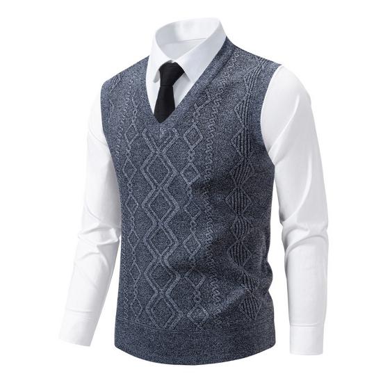 Men Knitting Vest V-Neck Sleeveless Rhombus Texture Sweater Vest Autumn Winter Solid Color Casual Vest Knitwear