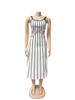 Retro Stripe Patchwork Backless Slip Dress - Color Block Sleeveless Long Slim Fit