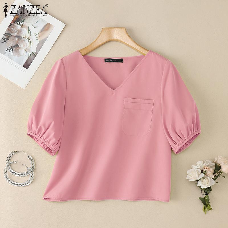 ZANZEA Women Casual V-Neck Summer Short Sleeve Blouse