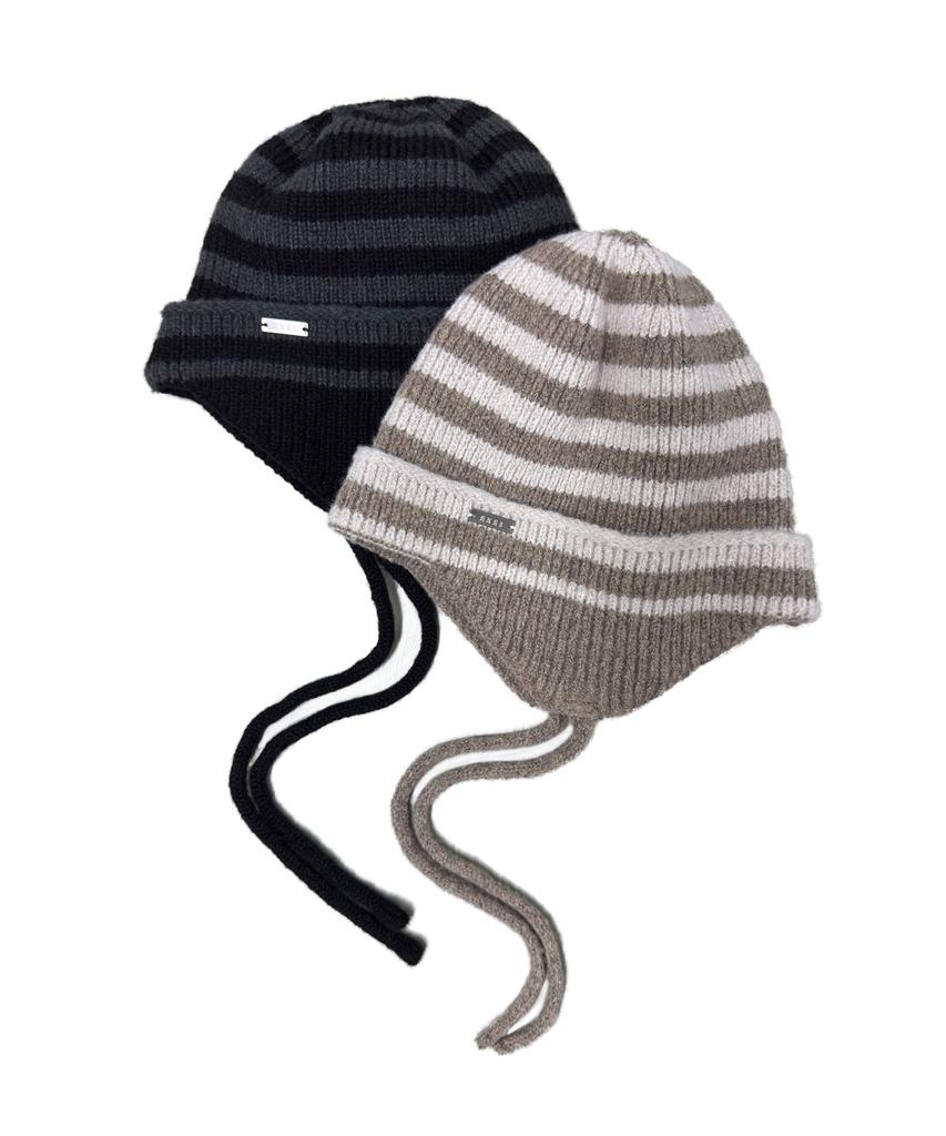 Leoninghai Striped Earflap Beanie [Beige]