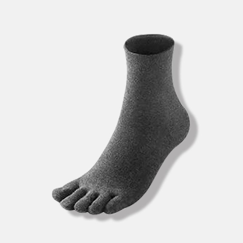 Spring-Autumn Five-Toe Cotton Socks: Solid Color, Antibacterial, Anti-Odor, Non-Slip, Mid-Calf, Unisex.