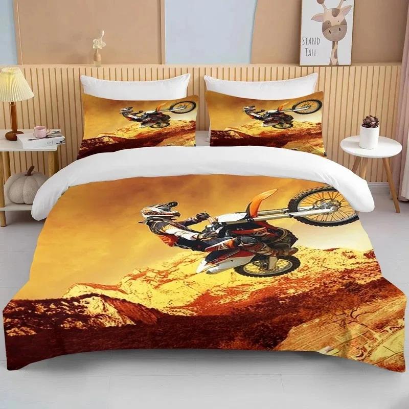 3D Motorcycle Bedding Set Print Cars Duvet Cover With Pillowcase Motocross Bedspread Boys Boys Bed Set King Size Home Textiles