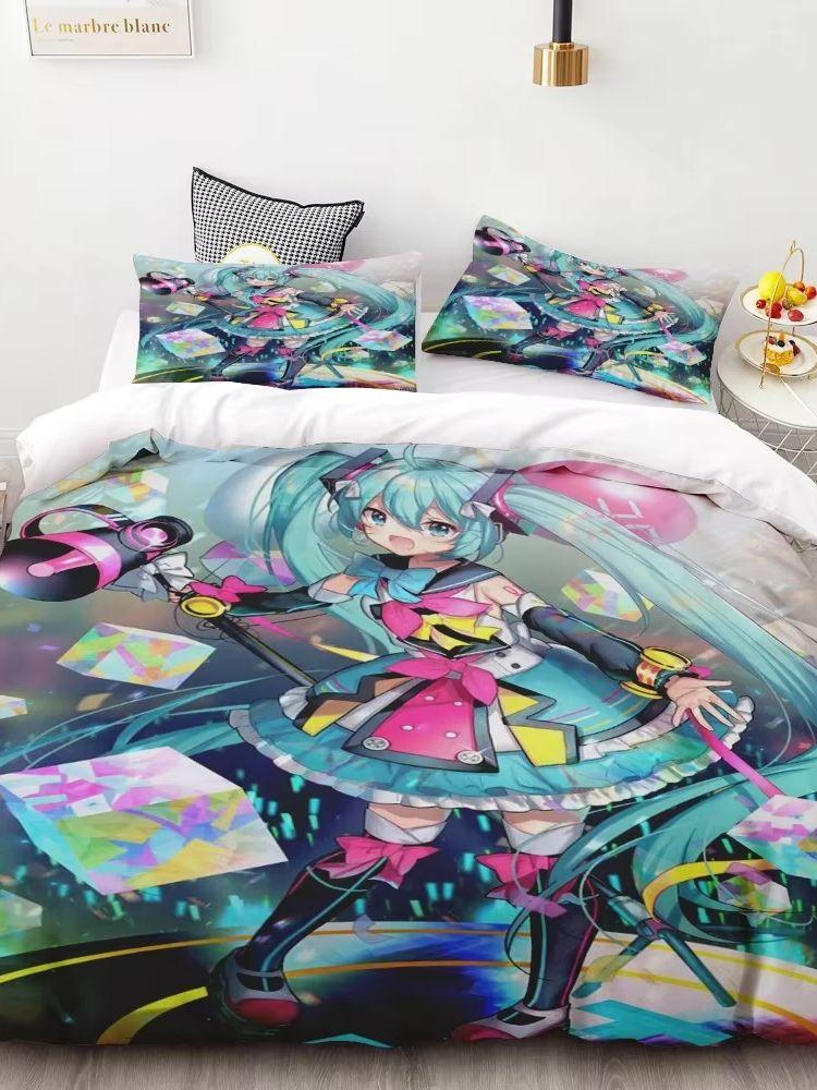 Anime Beautiful Girl Hatsune Miku Balinese Duvet Cover Set Bedding with 1-2 Pillowcases Room Teens Bedroom Decor Fans Gift