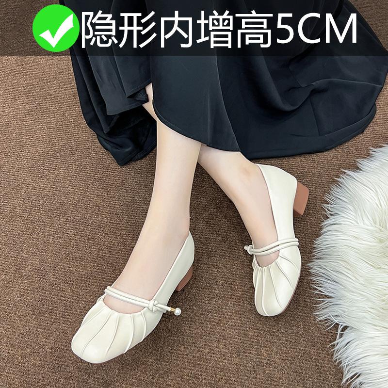 Mary Jane shoes square head with new thick heel single shoes women's small inner height increase with skirt fairy shoes