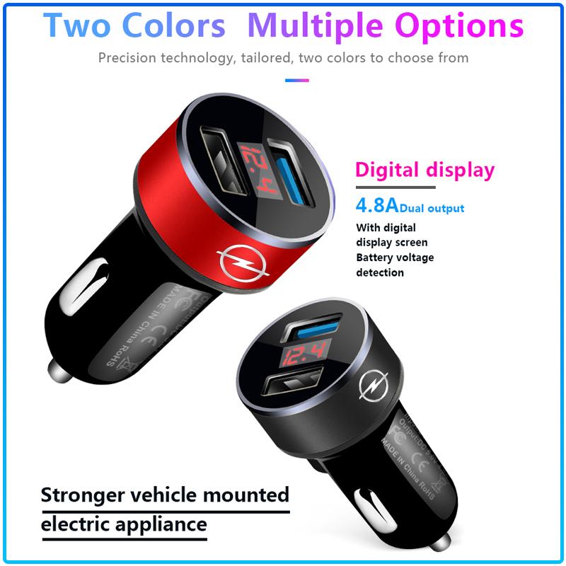 Car Charger 2 USB Ports Fast Charging Digital Display Car Accessories For Opel Astra H G Corsa Insignia Astra Antara Meriva Zafira Interior