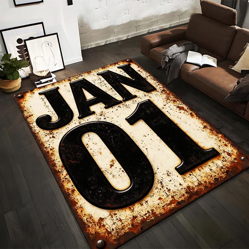 

Vintage Style Rug with Jan 01 Text in Rustic Distressed Design Suitable for use as an anti-slip for living room bedroom sofas 40x60cm( 15x23in )