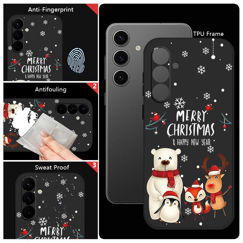 Christmas Bear Elk Phone Case For Samsung Galaxy S25 Ultra S24 Plus S22 S23 S21 FE A15 A16 A17 A35 A36 A54 A55 A56 Shockproof Soft TPU Lanyard Cover