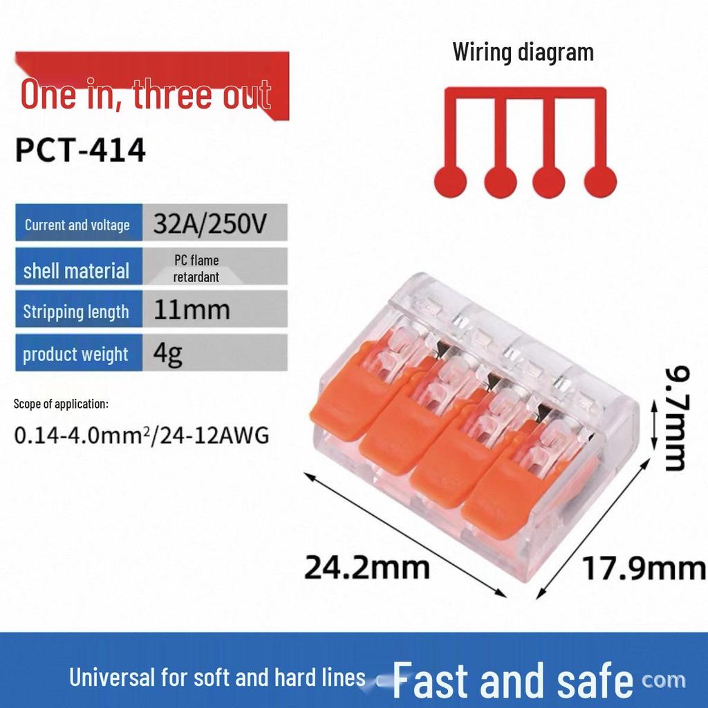 Box of 75 PCT Quick Connect Transparent Push-in Wire Connectors for Lighting Fixtures and Parallel Connections