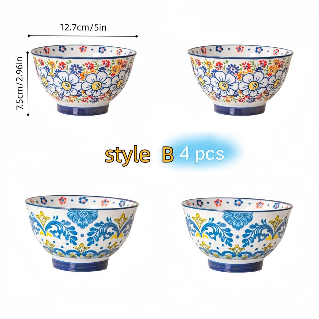 Vintage Polish Rice Bowls - 4pcs Set, Hand-Painted Ceramic for Soup, Salad, Yogurt