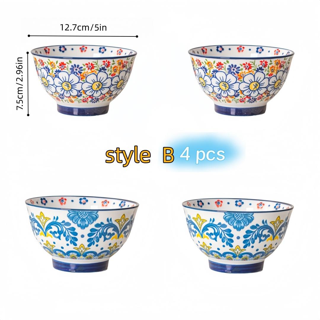 

Vintage Polish Rice Bowls - 4pcs Set, Hand-Painted Ceramic for Soup, Salad, Yogurt 5 inch