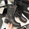 Genuine Leather Boots Women  Mid-calf Metal Buckle Designer Boots for Women Retro Thick Heel Platform Ankle Boots Botines