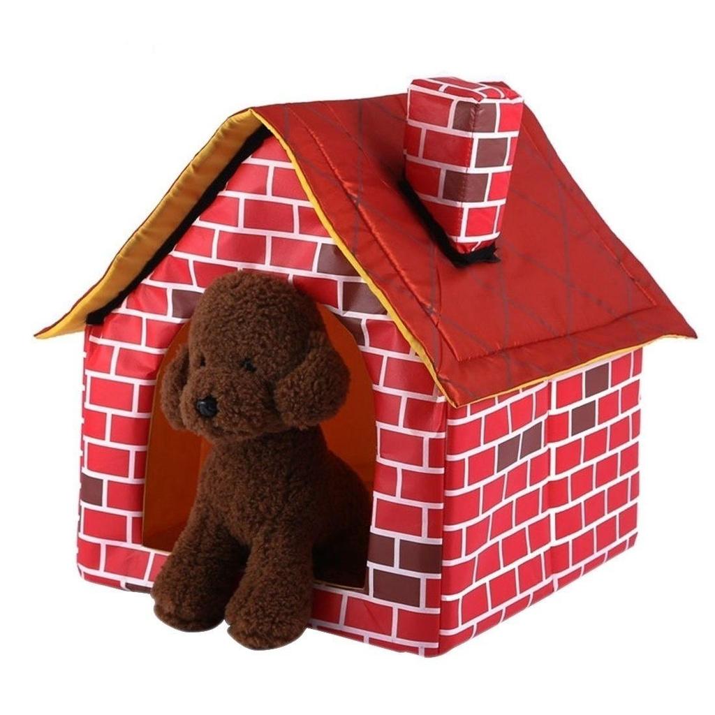 Red House Shaped Pet Nest Available All Seasons Cat and Dog Nest Villas Removable and Washable Red Brick Pet Nest