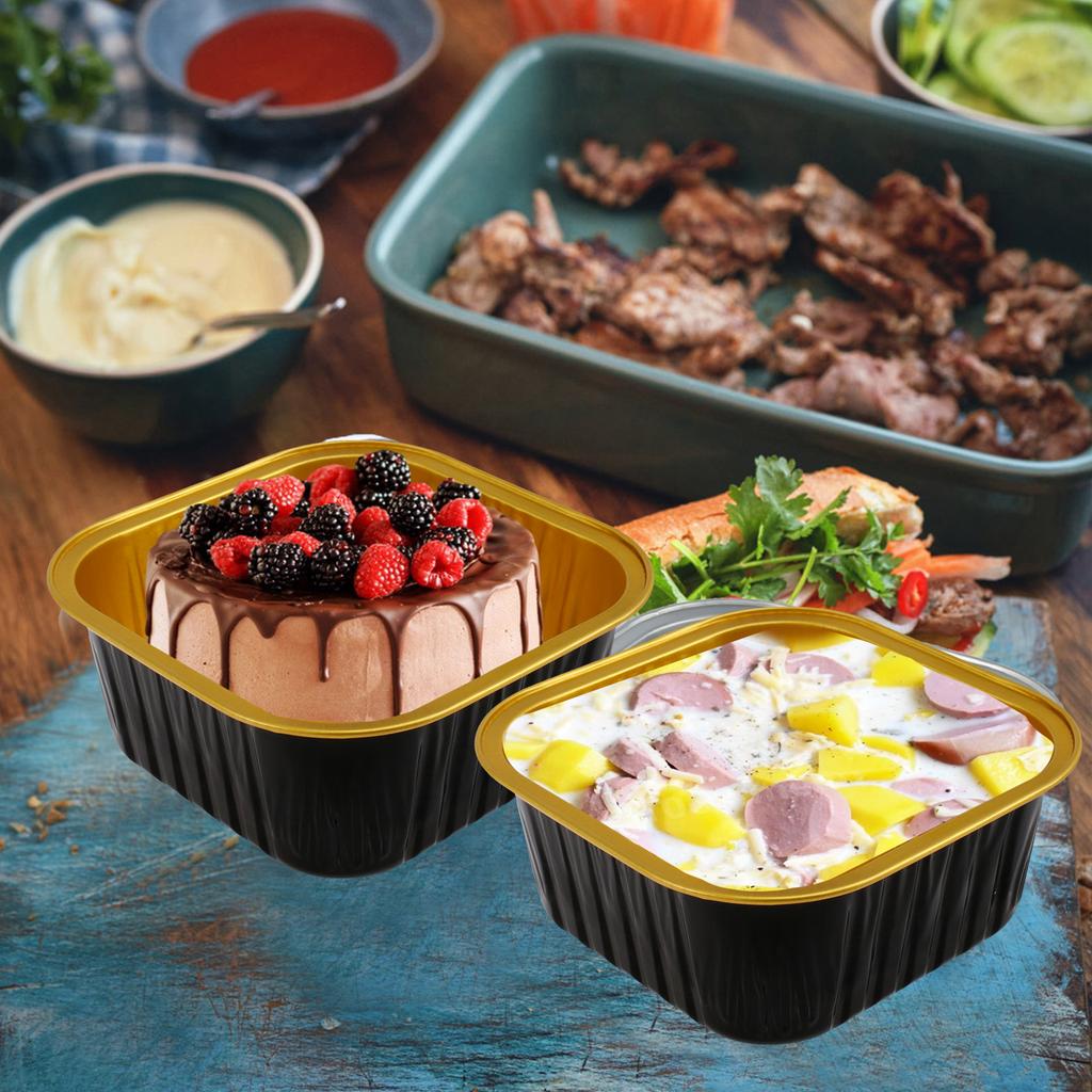 50Pcs Mini Baking Cups Aluminium Foil Cake Pans with Lids Spoons Cupcake Cups Muffin Liners Wedding Christmas Gatherings Parties