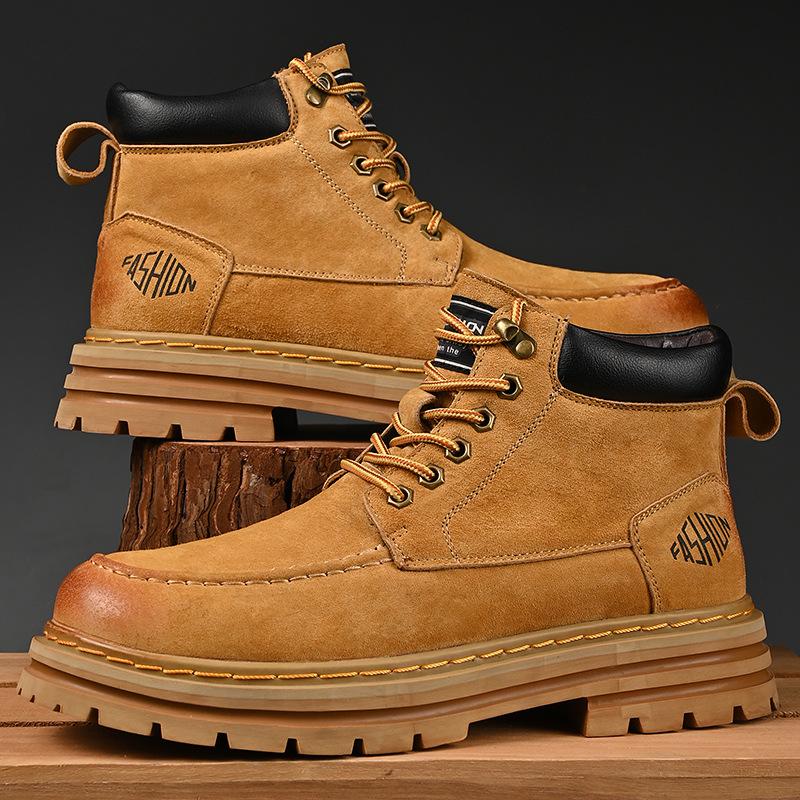 

Foreign trade hot-selling Internet celebrities with the same men s casual Martin boots autumn new versatile leather platform tooling shoes 38 золотой