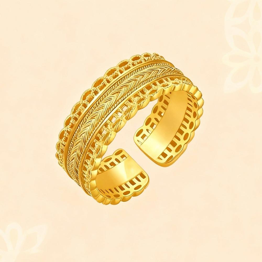 Open Ring Vintage Gold Hollow Lace Edge Wheat Design Women Finger Ring Oriental Classic Style Jewelry