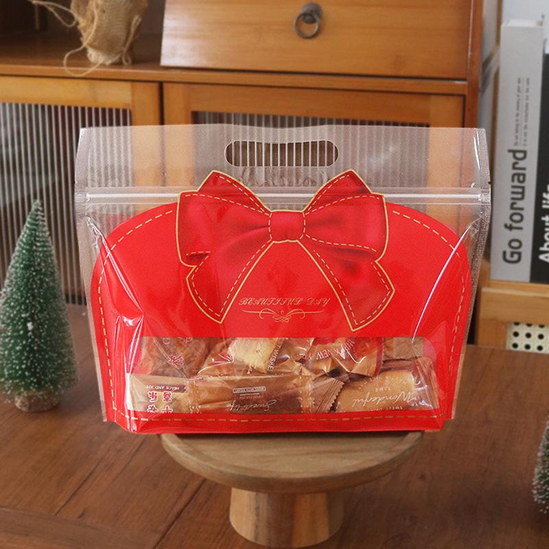 50Pcs Red Bowknot Shape Bread Bags Candy Jewelry Packaging Bag Birthday Festival Party Favor Bag Transparent Self-Lock Pouches