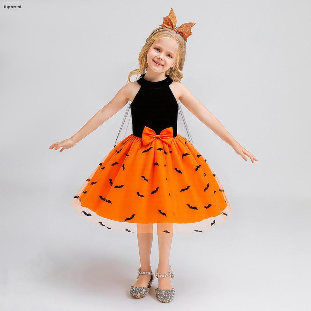 Europäisches & Amerikanisches Halloween Fledermaus Kleid Kostüm mit Netzumhang für Mädchen