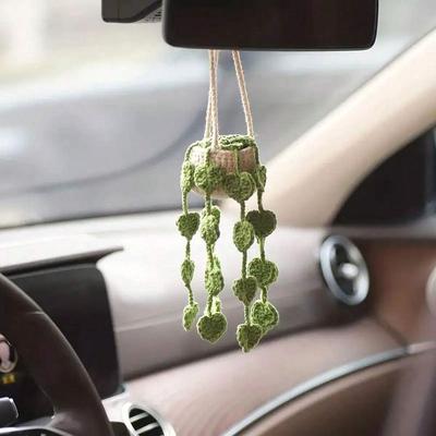 Handmade Crochet Hanging Planter For Home And Car Decoration, With Lovely Hanging Basket Of Potted Plants Ideal For Living Room, And Car Decor
