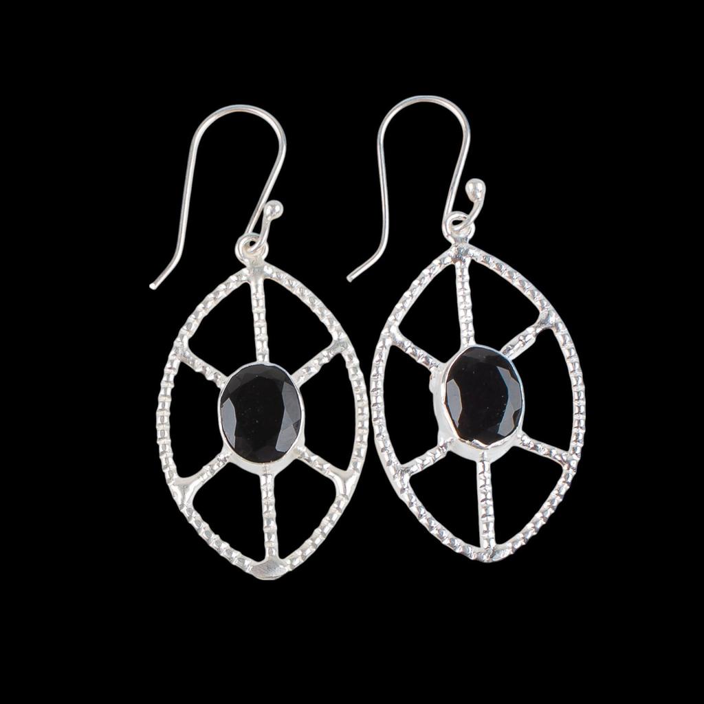 Black Onyx Gemstone 925 Sterling Silver Jewelry Handmade Dangle Earrings 2.00" EE-48-15