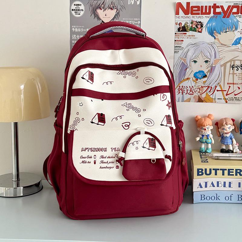 Schoolbag Summer New Product Junior High School Schoolbag Large Capacity School Travel Light Backpack Cute Print Color Matching Backpack