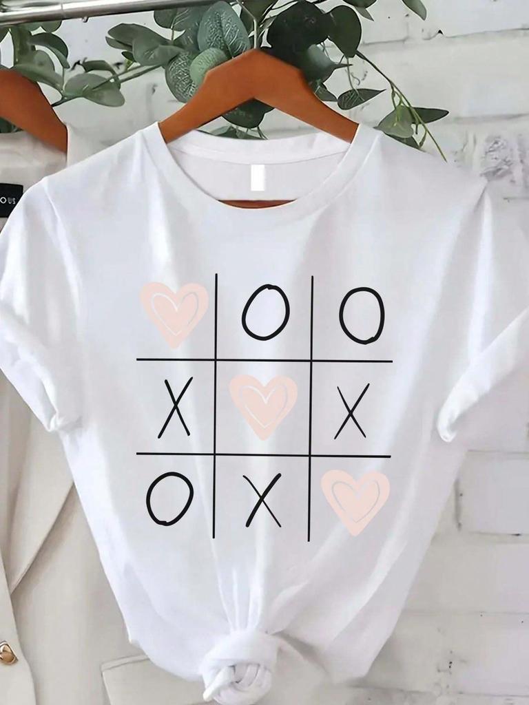 Valentines Day Theme Printed Unisex and Womens Casual Fashionable Comfortable Soft Daily Round Neck Short Sleeve Summer Clothing