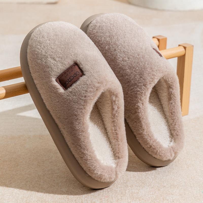 Stepping on shit cotton slippers men's indoor couple velvet warm household fluffy slippers confinement shoes autumn and winter