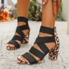 Damen-Sandalen mit mittelhohem Absatz, neue Sommer-Kollektion, gekreuzter Blockabsatz, Reißverschluss hinten, Fersentasche