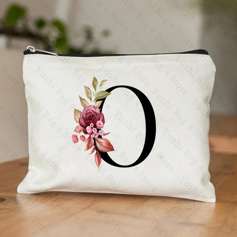 A-Z Alphabet Cosmetic Storage Bag Initial Graduation Gifts for Teacher Flowers Print Toiletry Bag for Bridesmaids Wedding Gifts