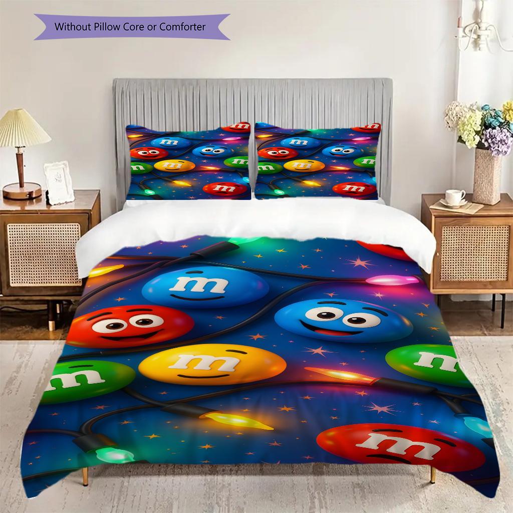 MMs Colorful Characters Bedding(1 * duvet cover + 2 * pillowcase, without core) Bedding set Soft and comfortable Duvet cover and pillowcase