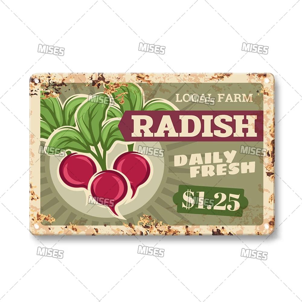 MISES Vegetable And Fruit Metal Tin Sign Retro Metal Plaque Decorative Plate Man Cave Studio Farm Metal Sign Kitchen Wall Plate