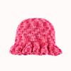 Dopamine Rainbow Color Matching Pleated Lotus Leaf Lace Knitted Bucket Hat Women'S Autumn And Winter Handmade Crochet Wool Hat